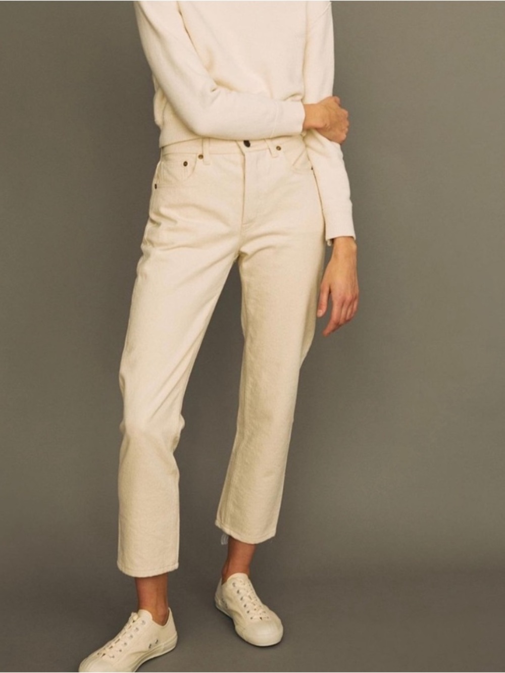 Still Here Jeans Tate Straight Cropped in Bone White